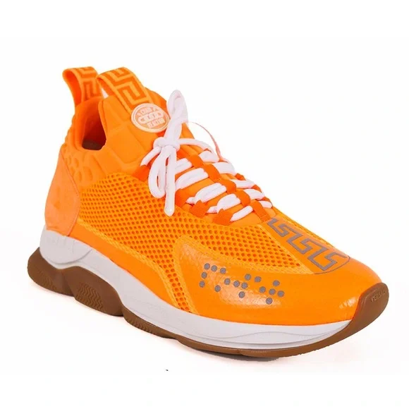 VERSACE MENS NEON ORANGE CHAIN REACTION SNEAKERS - Size 46 - $995 - Picture 13 of 14
